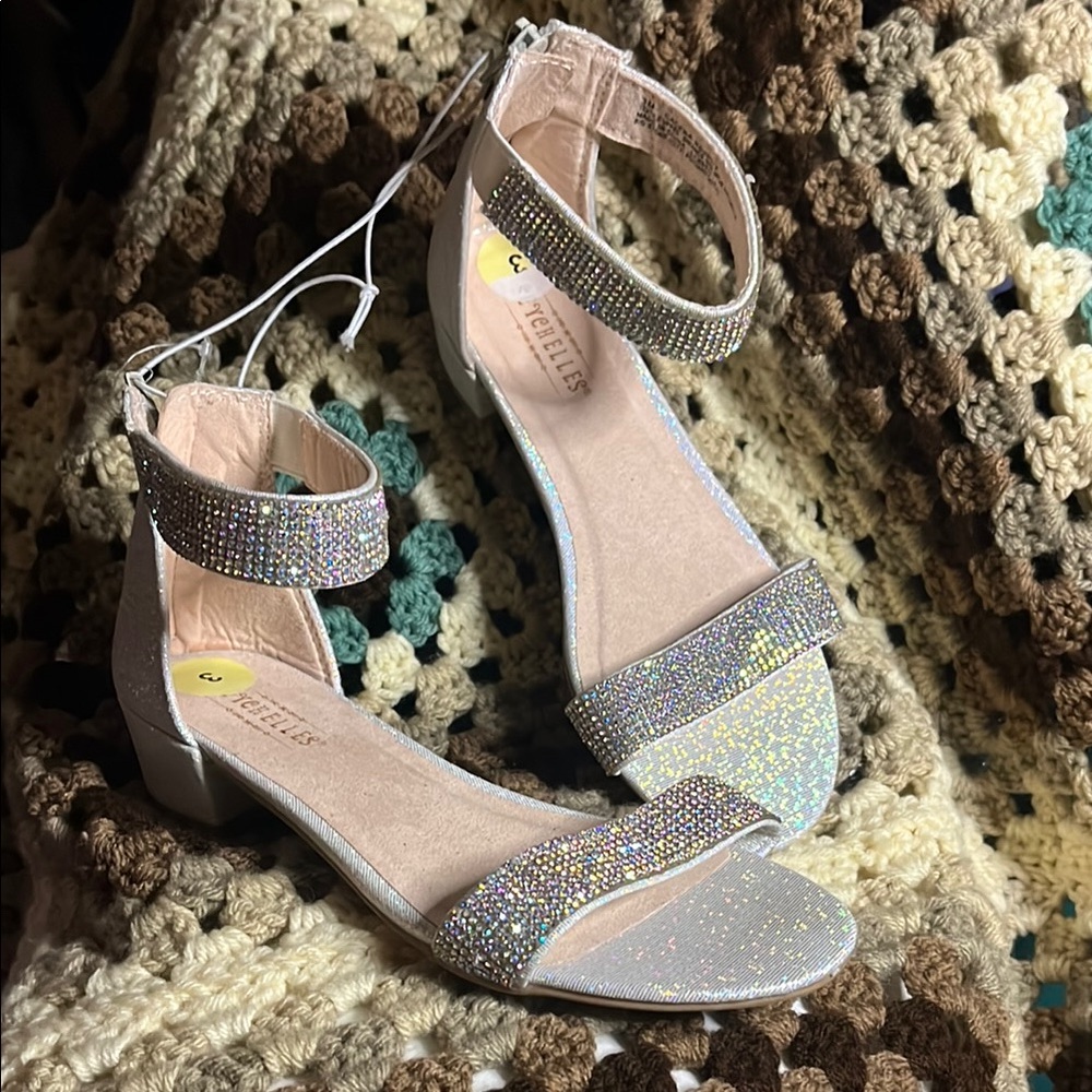 seychelles kids silver rhinestone strap low heel ankle strap zip ankle sandal